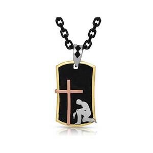 NEW MONTANA SILVERSMITHS men's christian faith freedom dog tag necklace in black